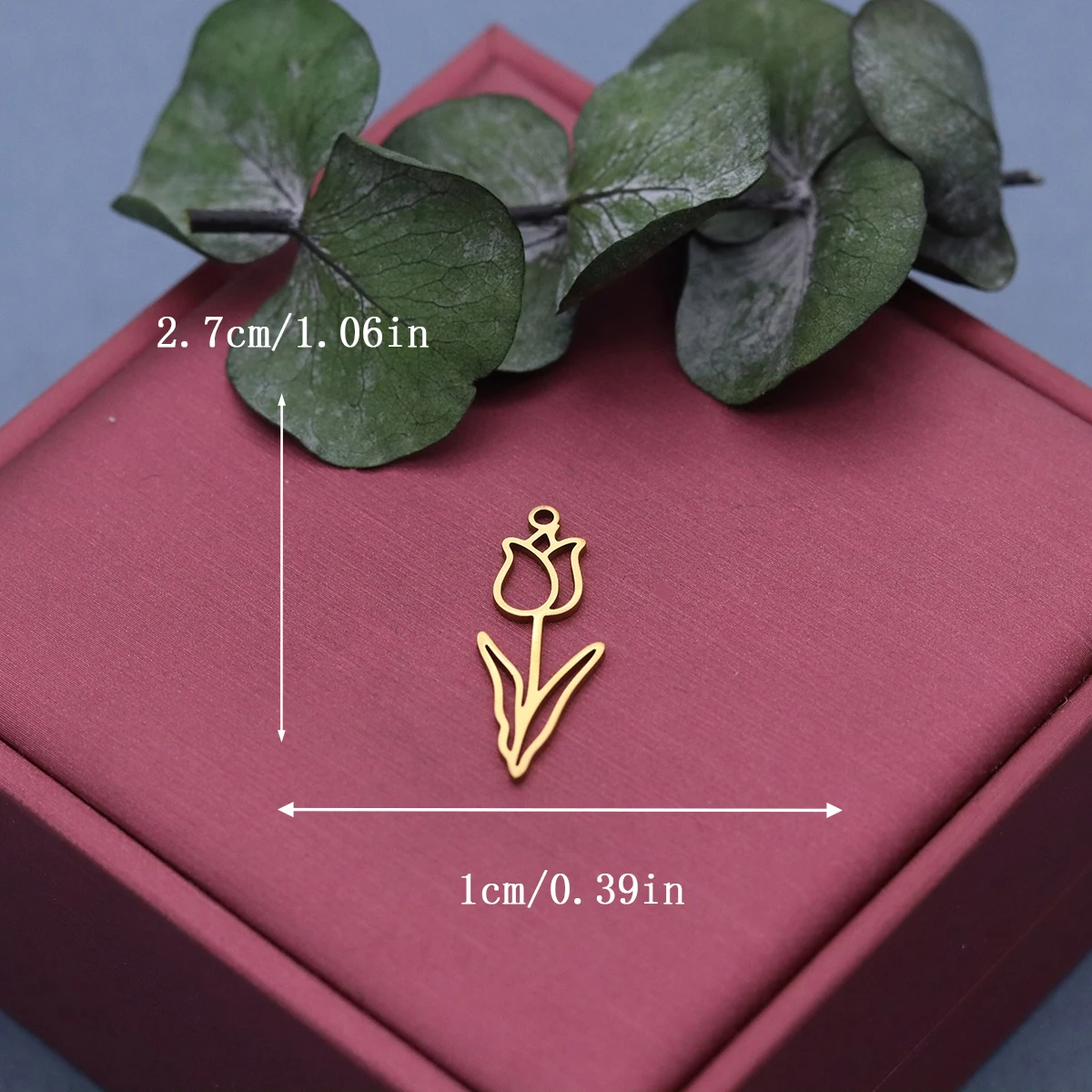 3pcs Stainless Steel Tulip Flower Charms Floral Bud With Stem Leaf Pendant For Jewelry Making DIY Earrings Necklace Accessories