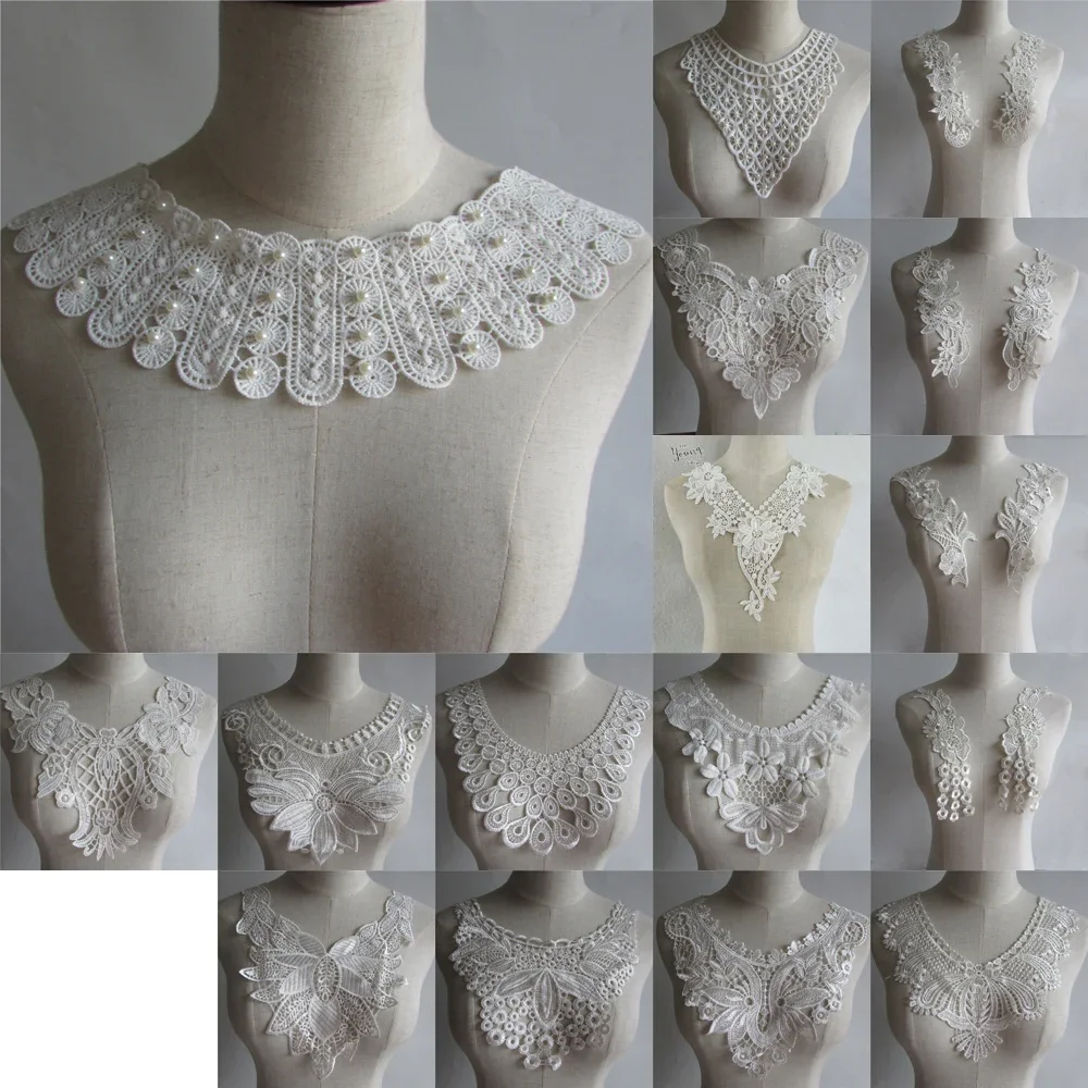 

Fashion Style Embroidery DIY ABS Pearl Lace Neckline Sewing Lace Collar Decoration Bride Wedding Dress Costume Decal