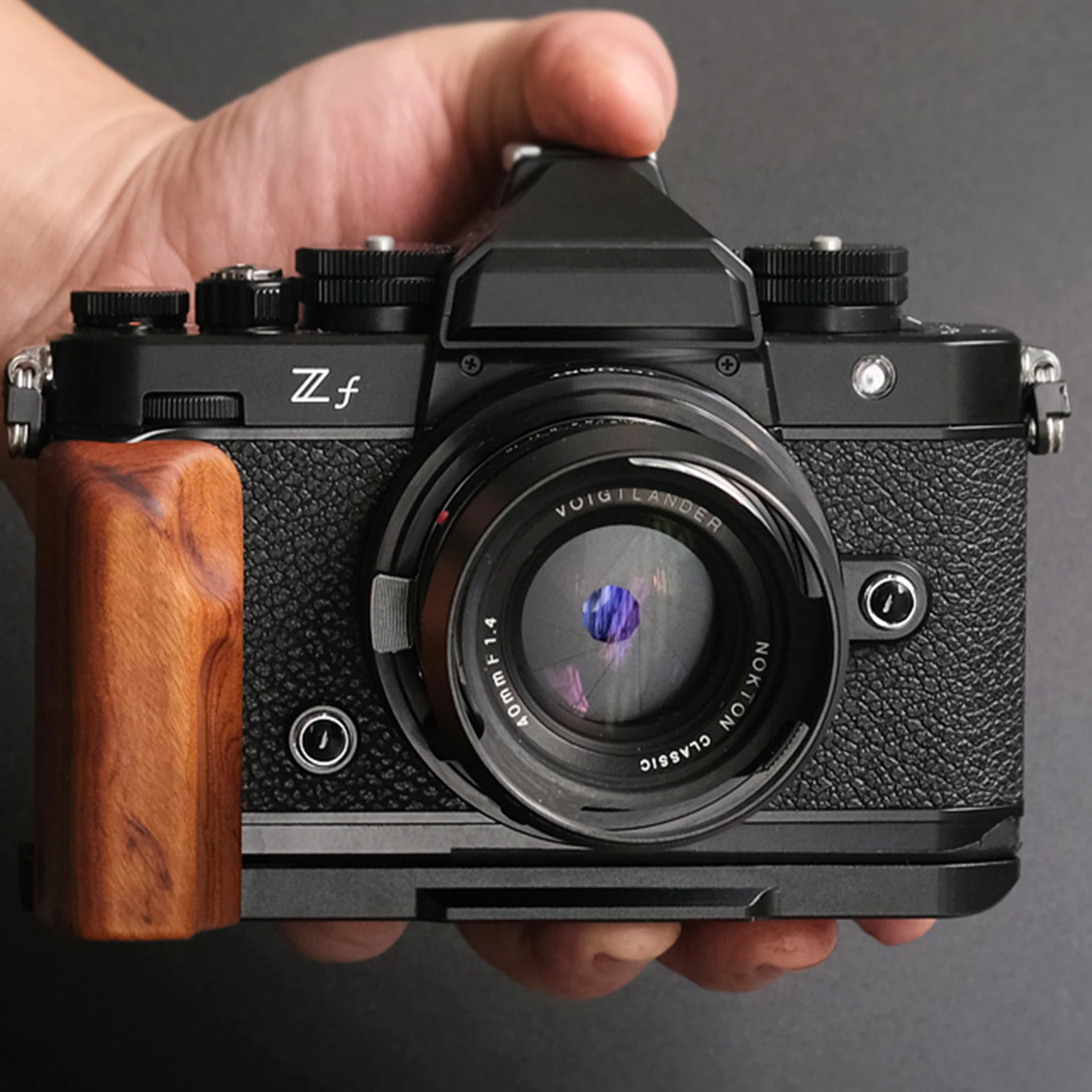 Sandalwood/Walnut/Desert Iron Wood Handle + L-Bracket Tripod Base for Nikon ZF Camera | Quick-Release Stabilizer Grip