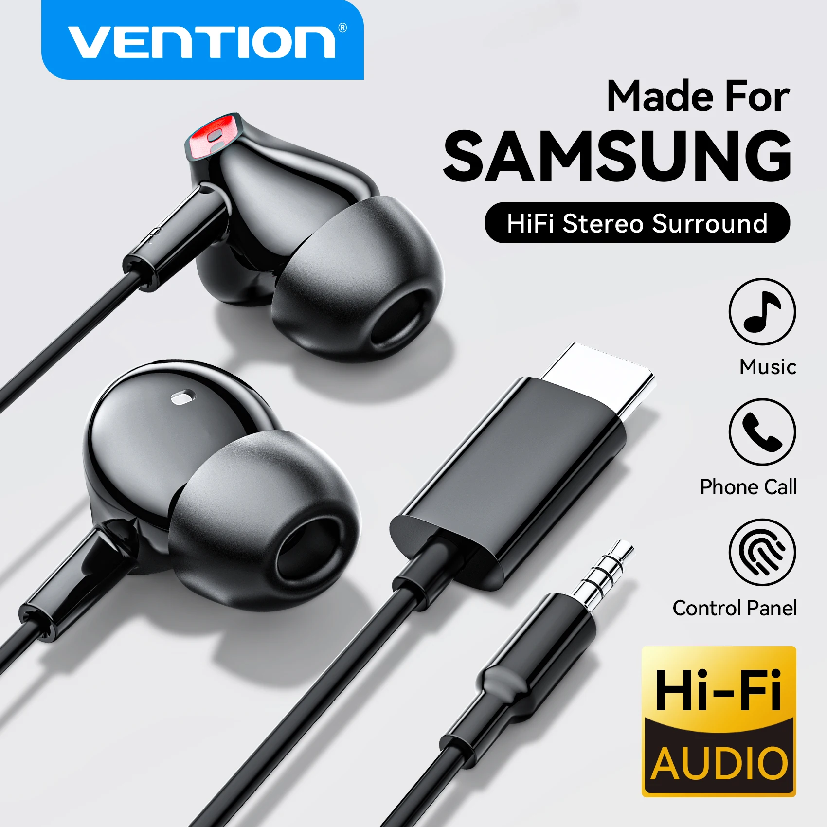 Проводные наушники Vention ECHO LITE 3,5 мм USB Type C Наушники-вкладыши с микрофоном Разъем 3,5 мм Проводные наушники HiFi Стерео