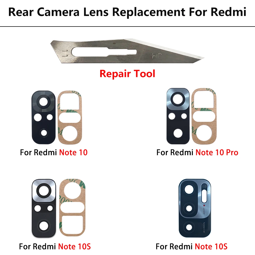 Rear Back Camera Glass Lens For Redmi Note 11 11S 11T 11E 10T 10 10S 9 9S 8T 8 Pro Glue Adhesive Sticker+Tool Camera Lens Repair