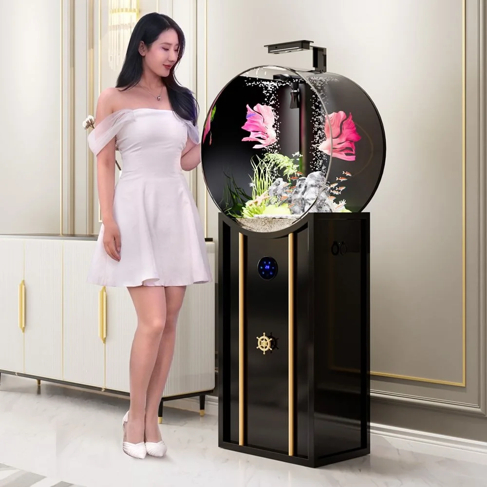 New creative Internet celebrity fish tank ecological landing living room fish tank small goldfish tank ornamental round