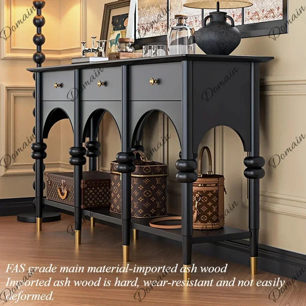 ZL DI Arch Design French Retro Entryway Living Room Cabinet Entryway Storage Rack Cabinet Style Solid Wood Home Furniture Access