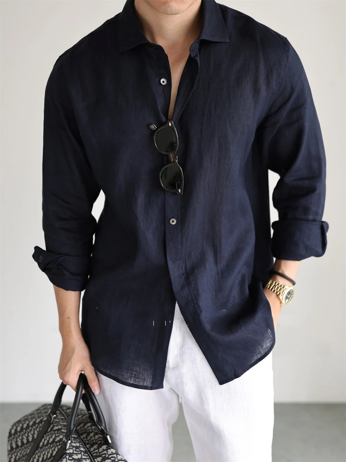 

Italian Style Linen Long Sleeve Shirt Casual Business Pure Color Commuting Breathable Men's Spring Summer Shirt