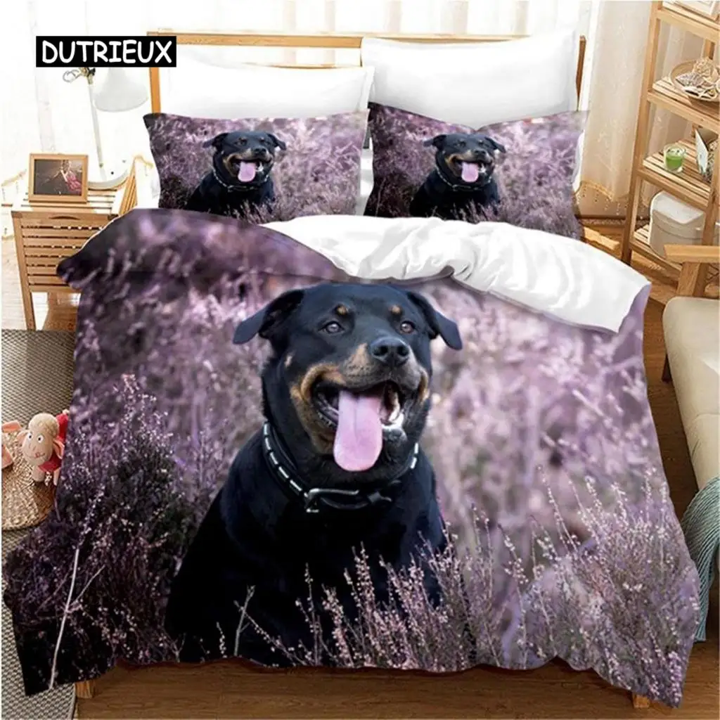 Rottweiler Duvet Cover Twin Black Rottweiler Twin Bedding Set Animal Theme for Dog Lover Polyester Double Queen King Quilt Cover