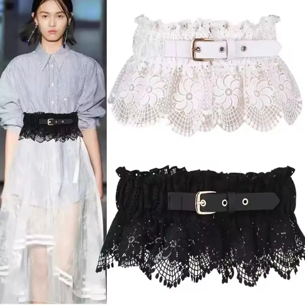 

Fashion Solid Color Lace Cummerbunds Elastic Slimming Corset Belt Waist Seal Adjustable Pin Buckle Wide Waistband Ladies