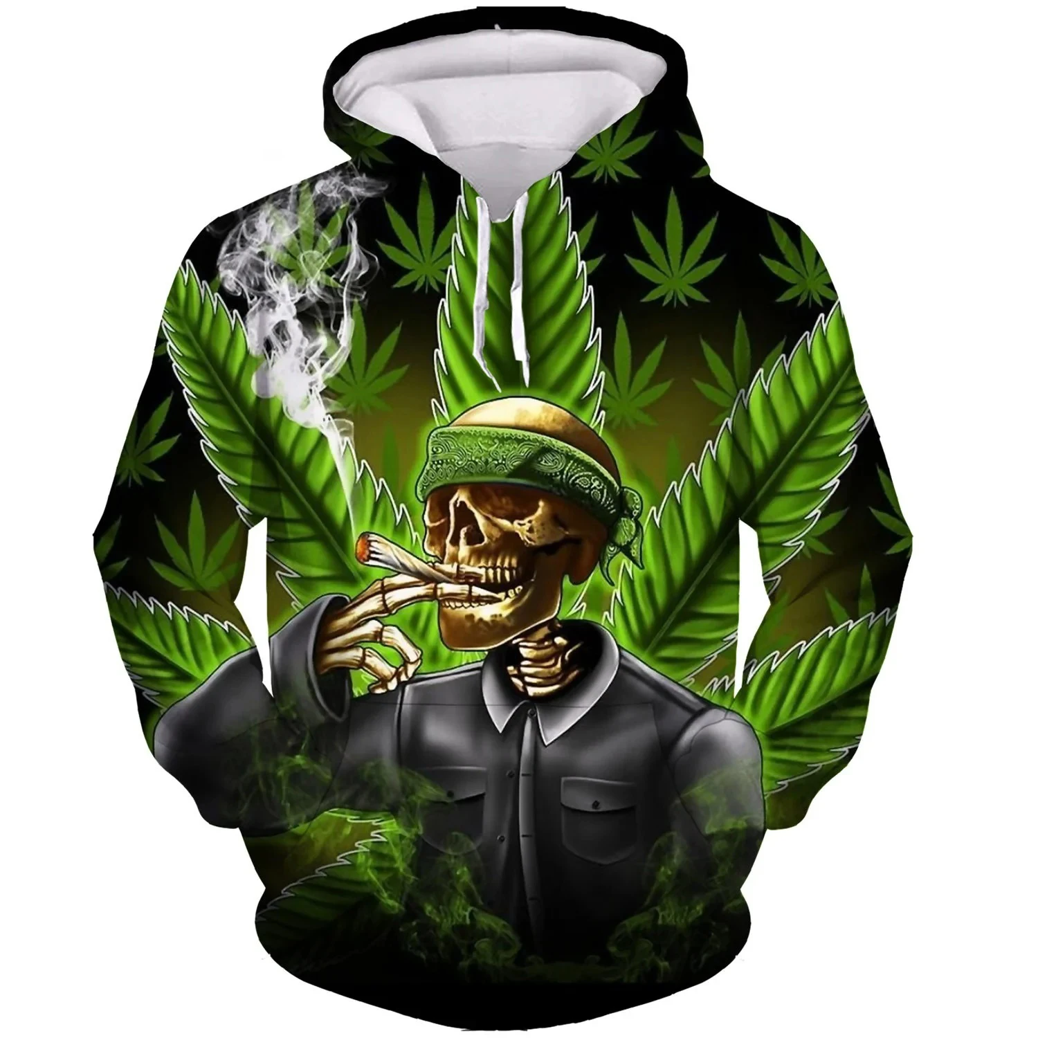 Tobacco Weeds 3d Hoodie Men/Women Printing Autumn Sweatshirts Green Leaves Funny Pullover Skull Smoking Printed Harajuku Clothes