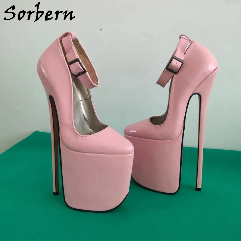 

Sorbern 27Cm Pink Cow Leather Pumps Women Ankle Straps Pointed Toe Platform Sissy Boy Fetish Shoe Play Fun Style Custom Color