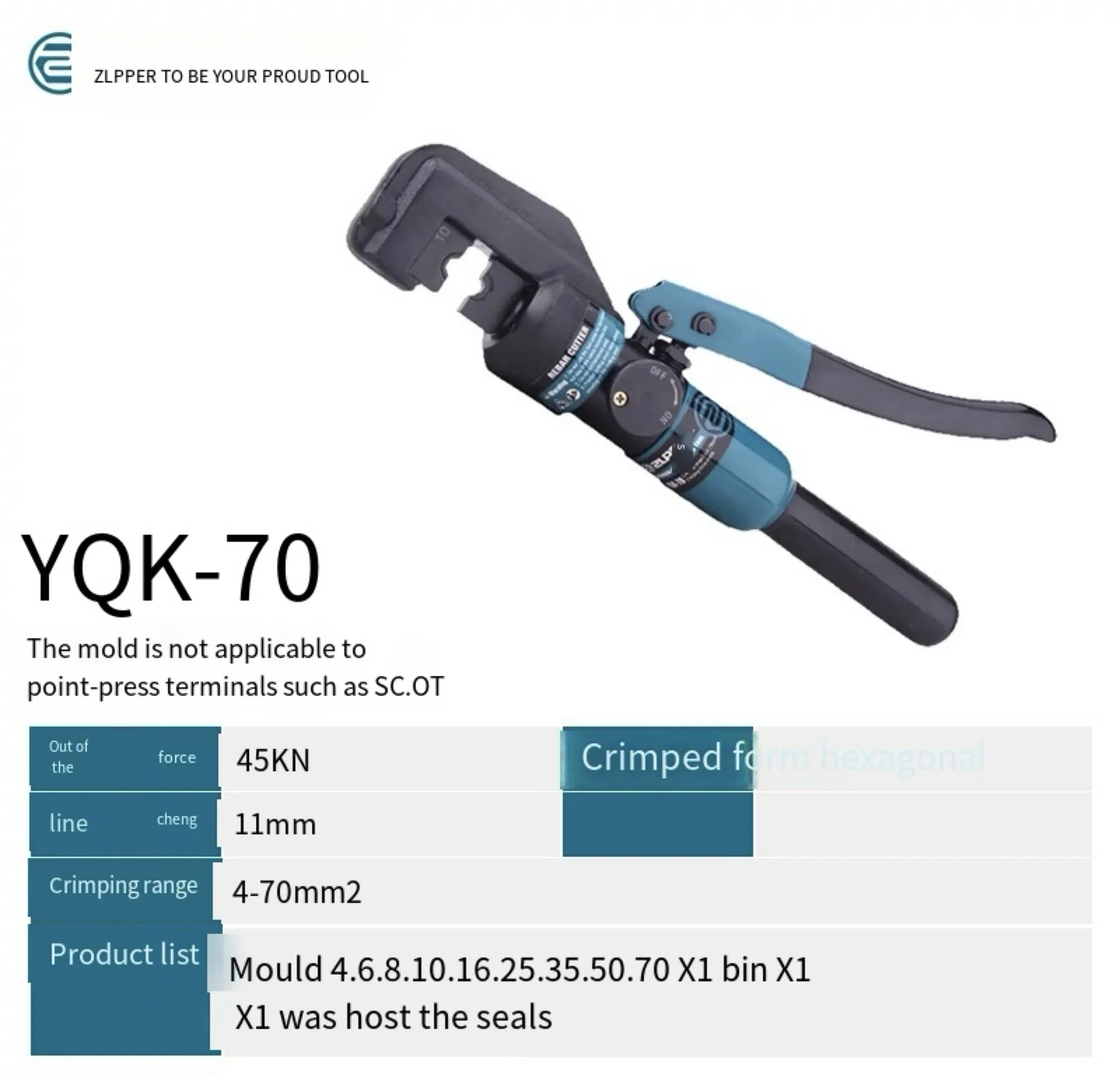 ZUPPER YQK-70  manual hydraulic pliers YYQ ED-300/400 PZ-1550 EFF 18V CYO050B