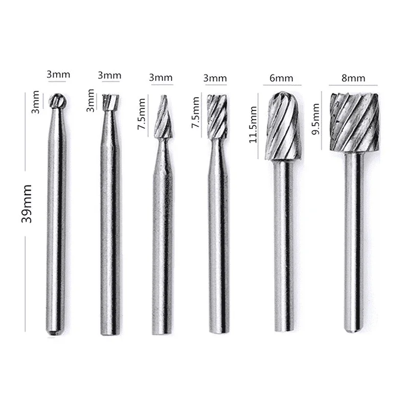 FATCOOL 6pcs 1/8" Shank HSS Router Bit Rotary Burrs File Set Dremel Woodworking Milling Drill Cutter Grinding Bits