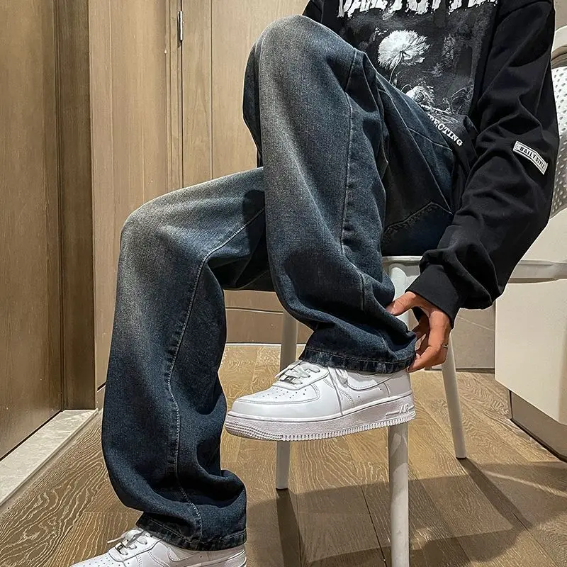 American Vintage Straight Leg Jeans Men's Spring Autumn New Streetwear High Street Loose Washed Drape Slight Flare Pants