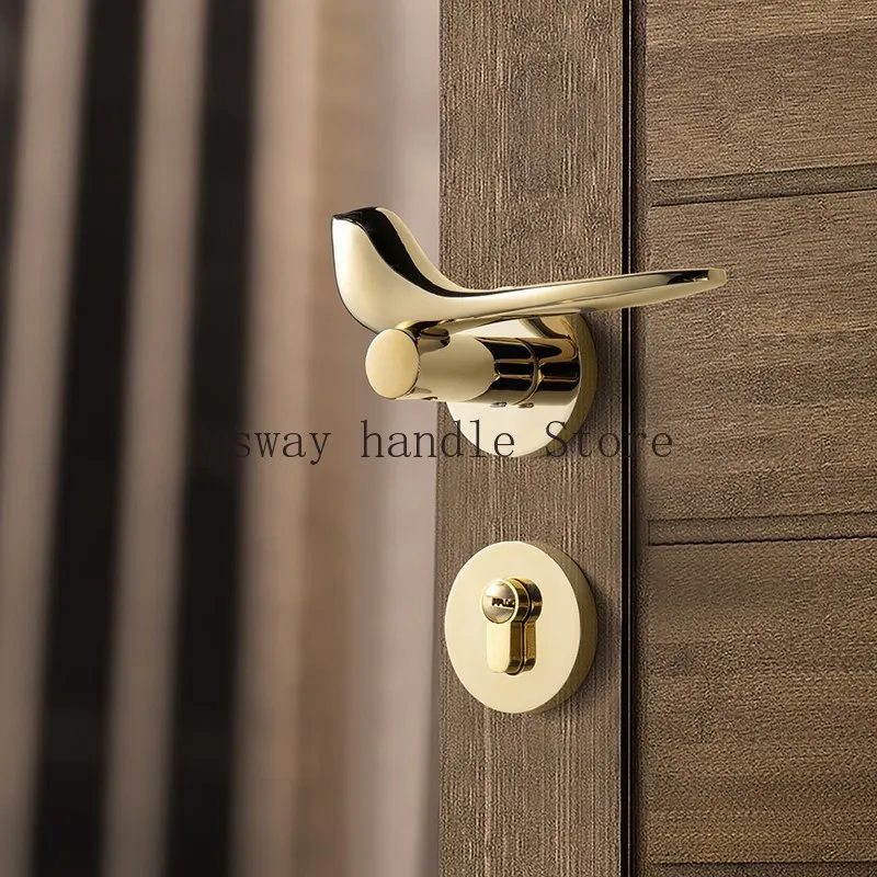 

Golden Bird Door lock minimalist bedroom door handle magnetic suction mute household room door handle split wood door lock