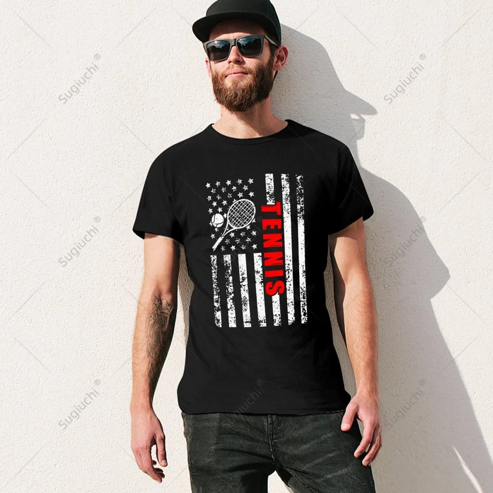 Unisex Men US American Flag Tennis Patriotic for Tennis Tshirt Tees T Shirts Women Boys 100% Cotton T-Shirt