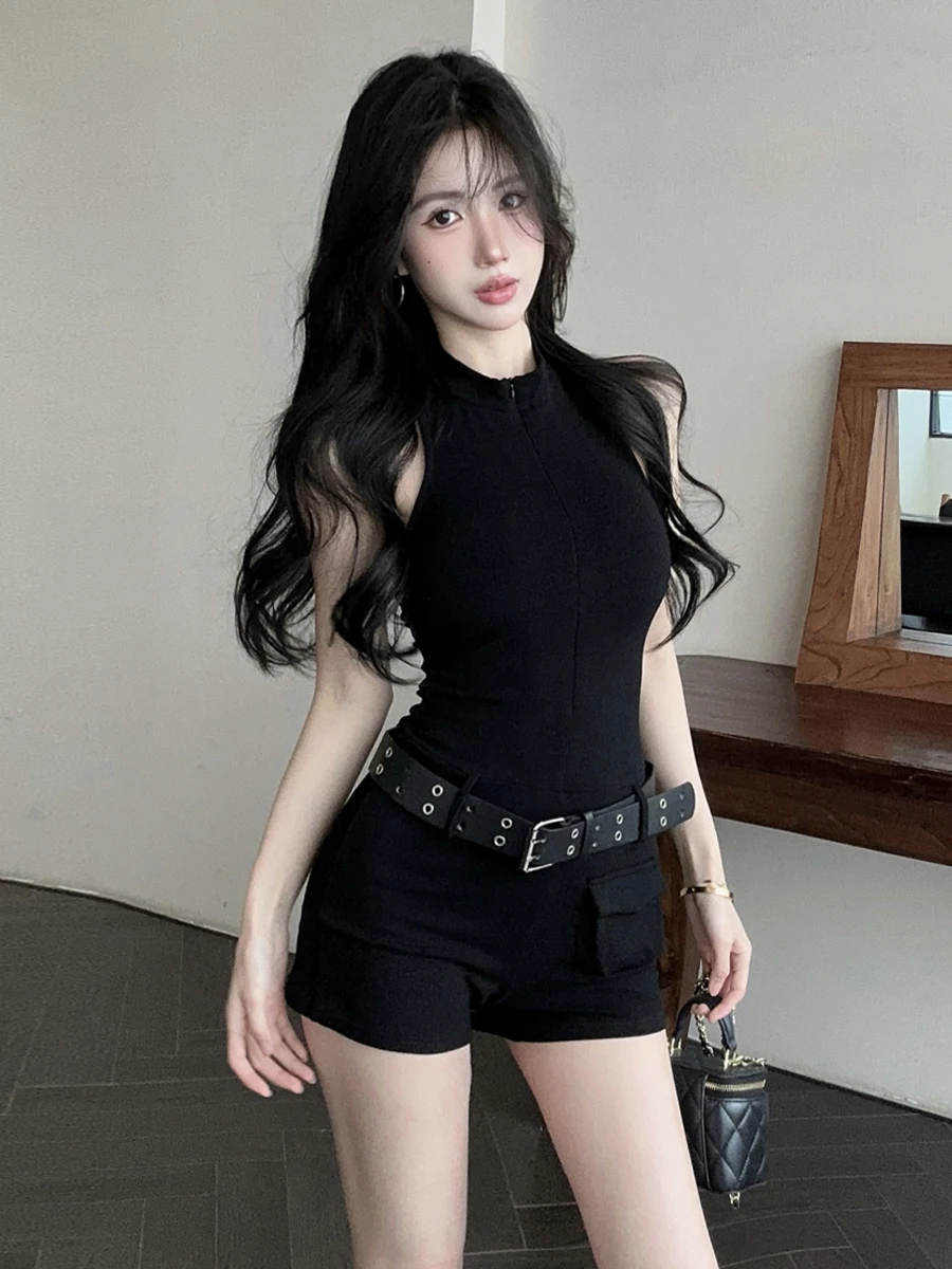 

Sexy Slim Fit Zipper V-Ne Hanging Ne Bal Svel Onesie orties Bot High Waist ort Length Casual Wear