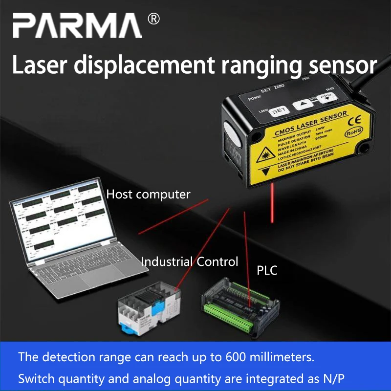 High-precision 0.01 laser displacement ranging sensor for analog and digital signals, 485 interface, thickness measurement of th