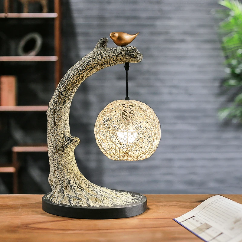 

Modern new Chinese table lamp living room study bedroom bedside lamp antique bird zen decoration coffee table