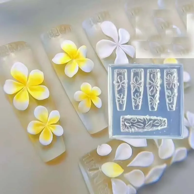 3D Silicone Flower Nail Art Carving Mold Acrylic Hibiscus Floral Five-Petal Blossom DIY Nail Art Decoration Transparent Template