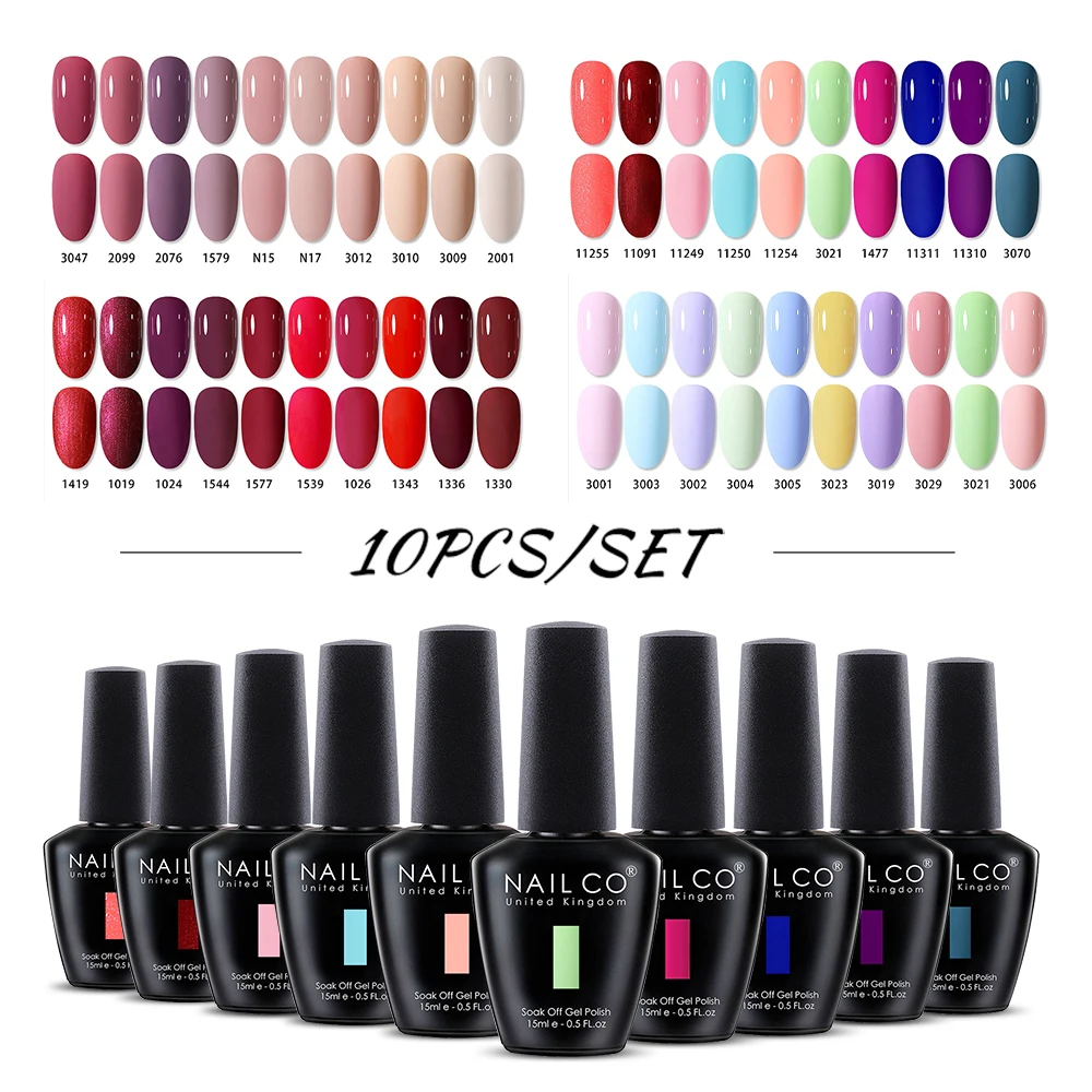 NAILCO 10 pièces/ensemble Gel vernis à ongles magnifique couverture complète Semi Permanent tremper UV LED Gel Nail Art Base couche de finition Gel vernis Kit
