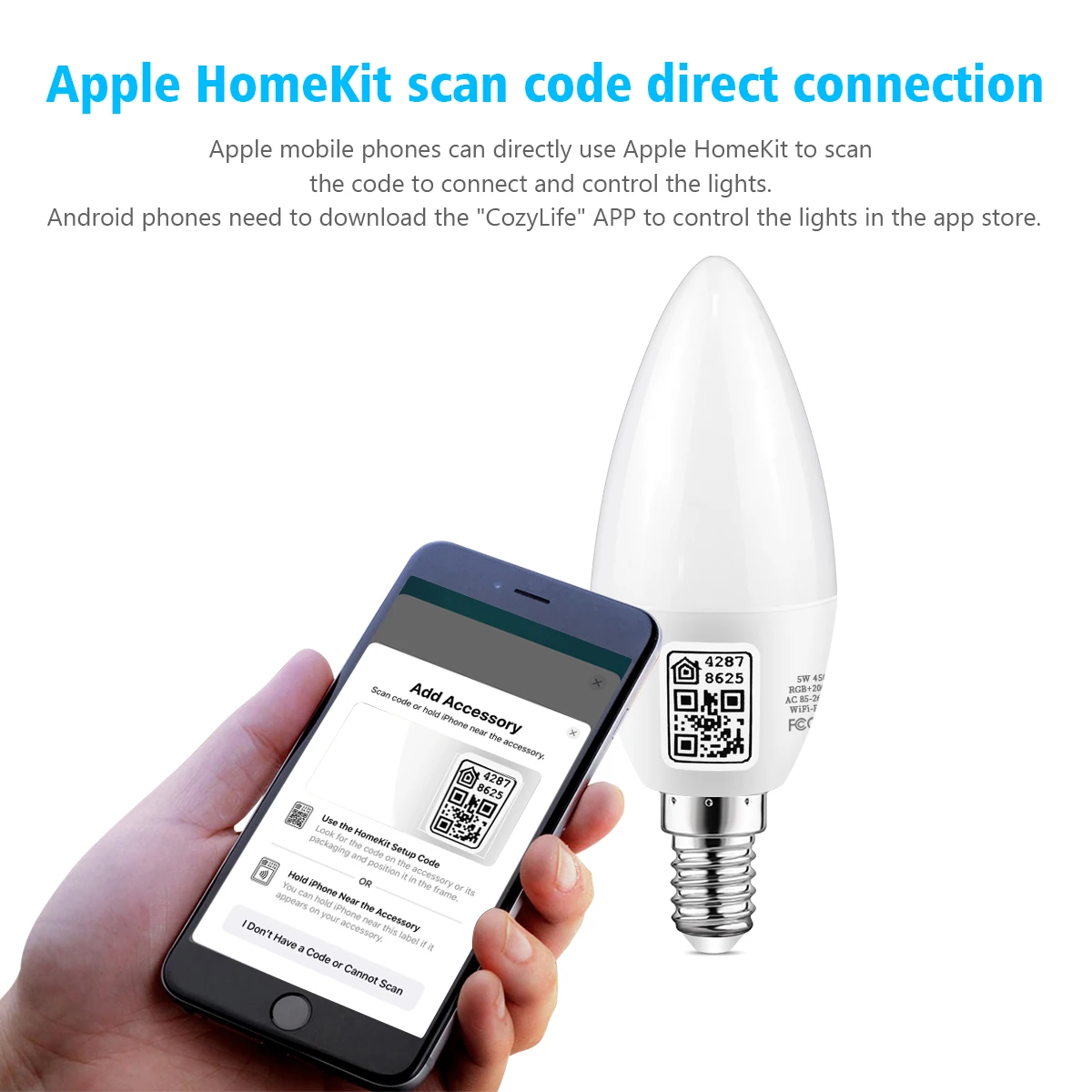 MFI Certified Smart WiFi LED Candle Light Bulb 5W E14 RGBCW Dimmable LED Lamp Work With Apple Homekit Siri Alexa Google Home