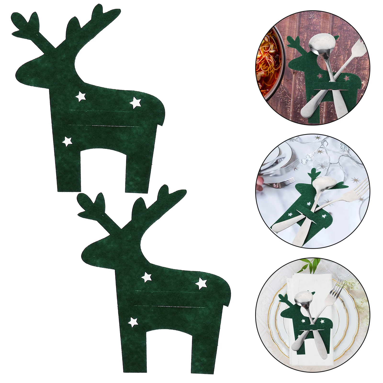 

4 Pcs Elk Tableware Set Pouch Cutlery Holder Utensil Bag for Party Adorable Green Bags Man