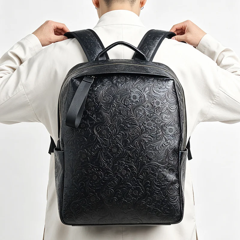 High Quality Fashion Genuine Leather Backpack Men Bagpack Student School Bag Backpacks daily male Rucksack large Knapsack