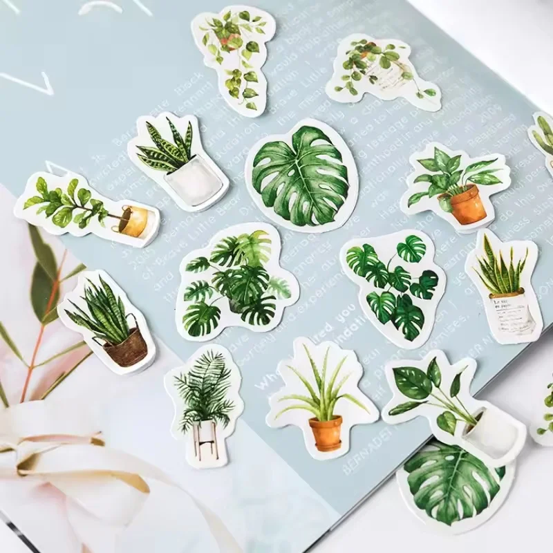 45Pcs Green Plant Aesthetic Stickers DIY Refrigerator Decoration Notebook Phone Luggage Decoration Stickers