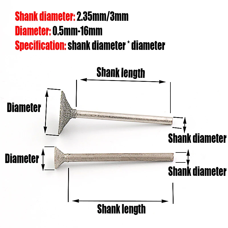 1-10PCS 0.5-16mm Q Needle Diamond Grinding Head 2.35/3mm Shank Grinding Bit Needle For Polishing Carving/Burr/Jade Abrasive Tool