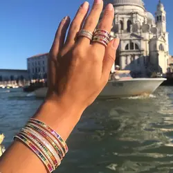 2026 New Design Gold Color Rainbow Cz Bangle Ring Set For Women Colorful Cubic Zirconia Trendy European Lady Jewelry Set