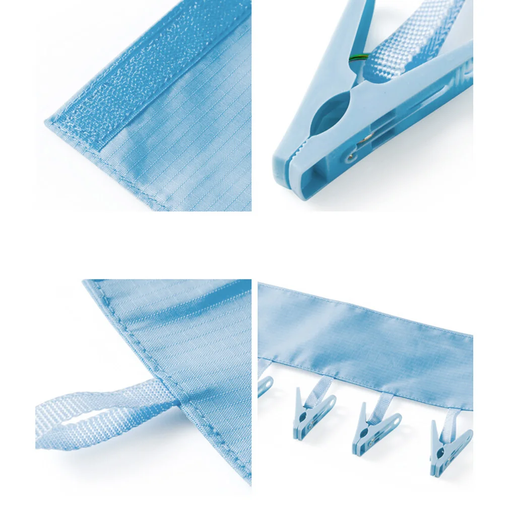 

Travel Foldable Cloth Hanger 6 Clips Adjustable Design Towels Bras Underwear Lingerie Socks Swimsuits Bathroom Use Blue