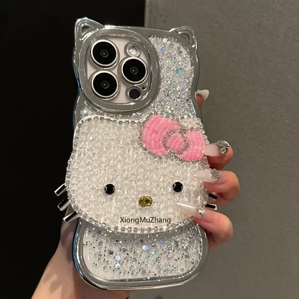 Sanrio hello kitty strass caso de telefone luxo para iphone 11 pro max 12 13 14 15 promax 16 plus moda à prova de choque capa personalizada