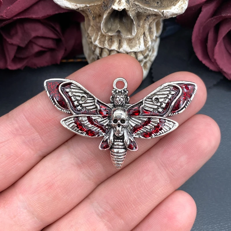 4 pçs 53*32mm gótico morte sangue traça encantos crânio traça encantos pingente designer encantos caber jóias fazendo diy jóias descobertas