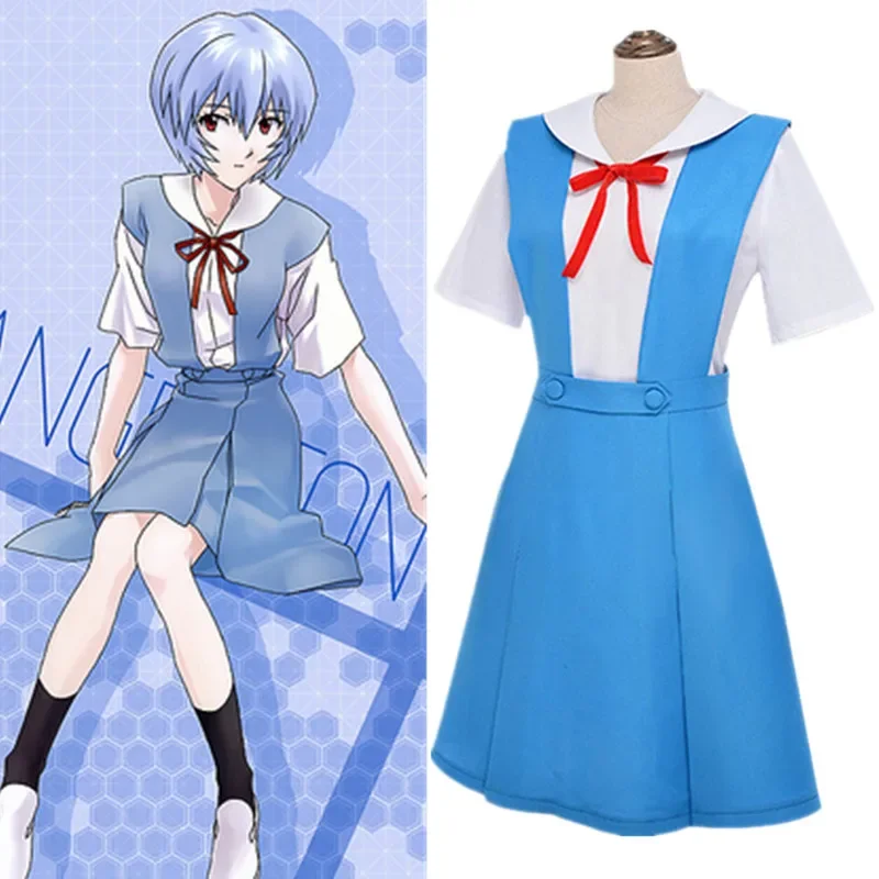 Anime New Evangelio Dress Ladies Sexy Cosplay Costume School Uniform with Wig and Black Socks Halloween Costume wig