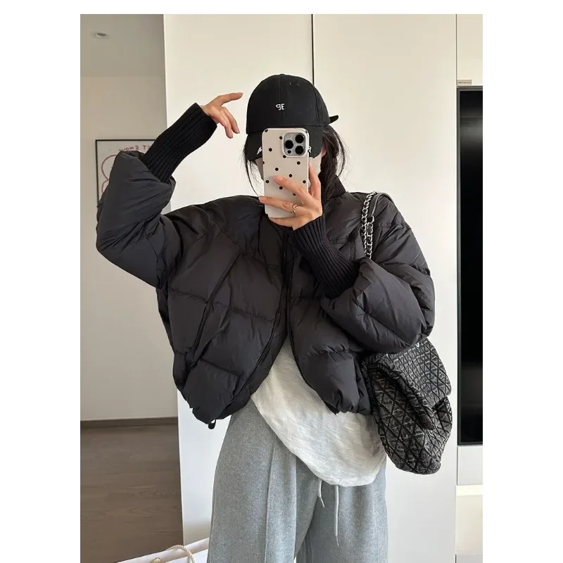 Модная хлопковая пуховая куртка для женщин, новинка 2024, зимняя свободная и простая куртка с бейсбольным воротником, короткая повседневная куртка