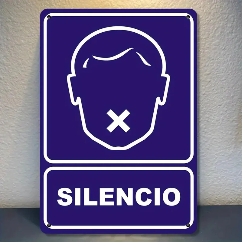Letrero cuadrado de aluminio Quiet Please", azul con silueta blanca y letras atrevidas, ideal para decoración de pared de garaje, cafetería y garaje