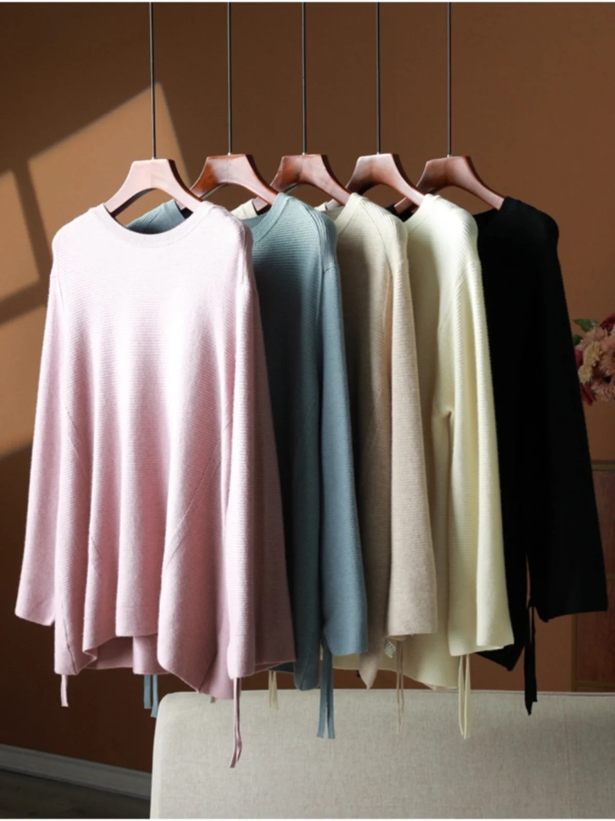 

Lazy Sle Свободный крой mid Sve круглый цветной свитер Удобный повседневный трикотаж для женщин для поездок на работу и ветер