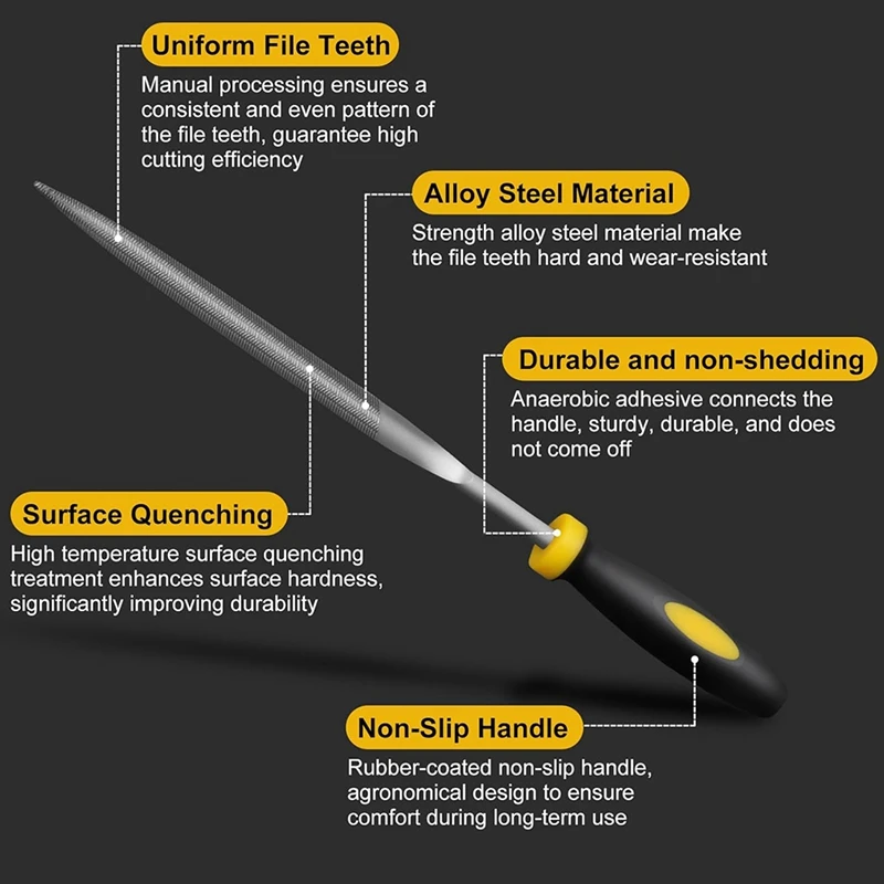 T61C_Small Hand Metal File Set, 6.3In, 5Pcs, Strength Alloy Steel Needle