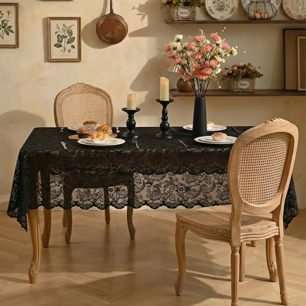 Romantic Rustic Style Florals Embroidery Lace Table Cover Decorative Universal French Tablecloth Rectangular Table Linens Party