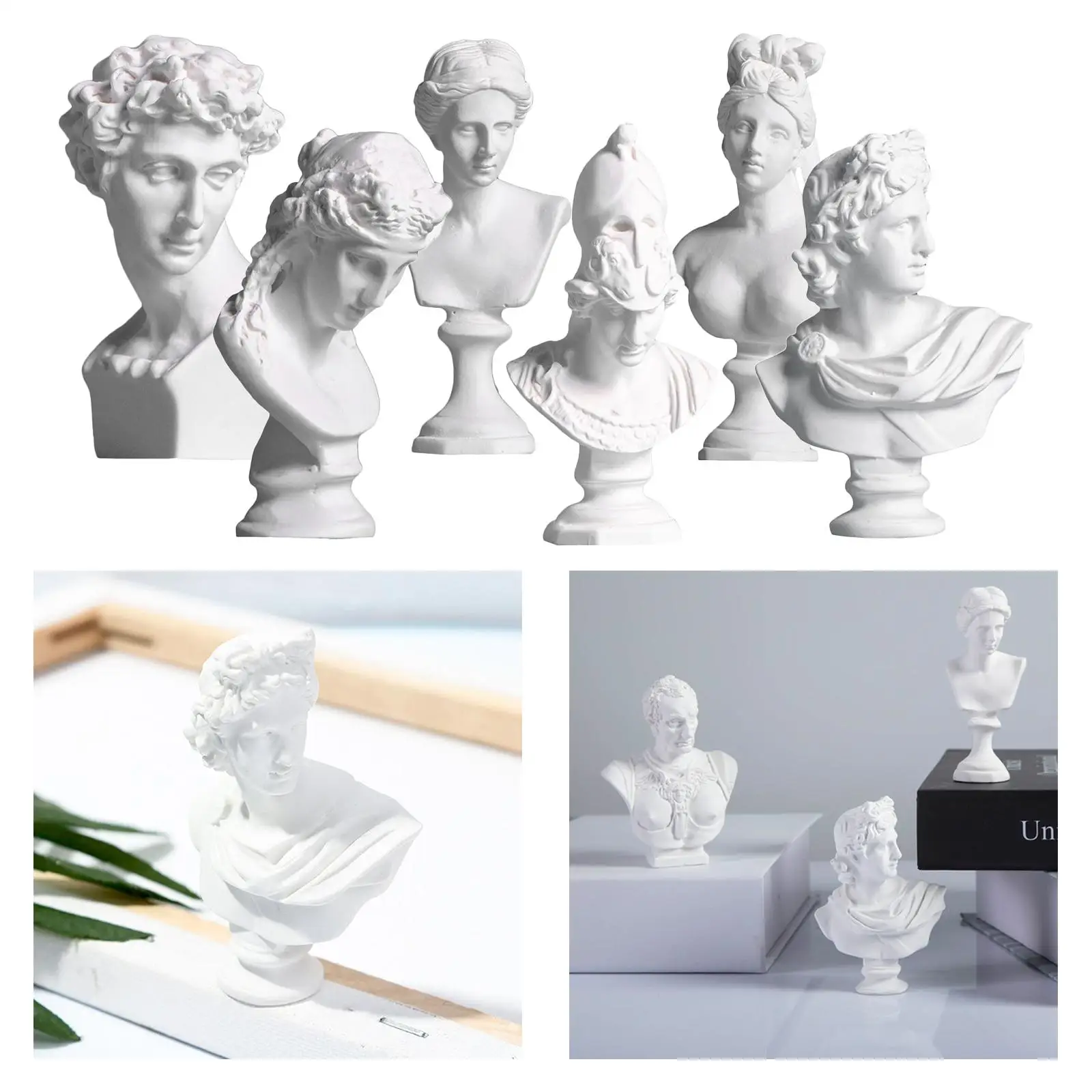 Bust Statue Sculpture,Classic Greek Figure Head Statue Resin Figurine Head Sculptures Decoration Sketch Ornament Small