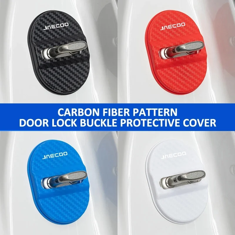 4Pcs Carbon Fiber Silicone Car Door Lock Buckle Cover for Jaecoo J7 J8 7 Tiggo 8plus 8 5 Plus 7pro Anti-Rust Auto Accessories