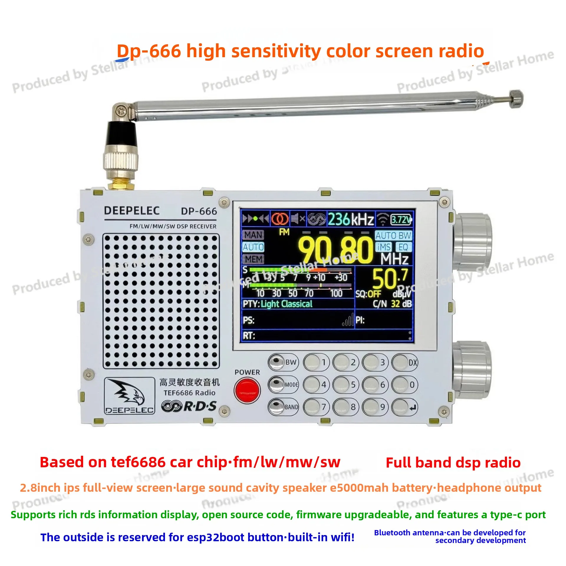 

TEF6686 DSP Радио DP-666 Высокая чувствительность, полнодиапазонный FM AM FM, коротковолновая печь