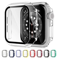 Vidrio templado + cubierta para Apple Watch 9 8 7 41mm 45mm 44mm 40mm 42mm 38mm PC Protector de pantalla de parachoques iWatch Series 6 4 3 SE