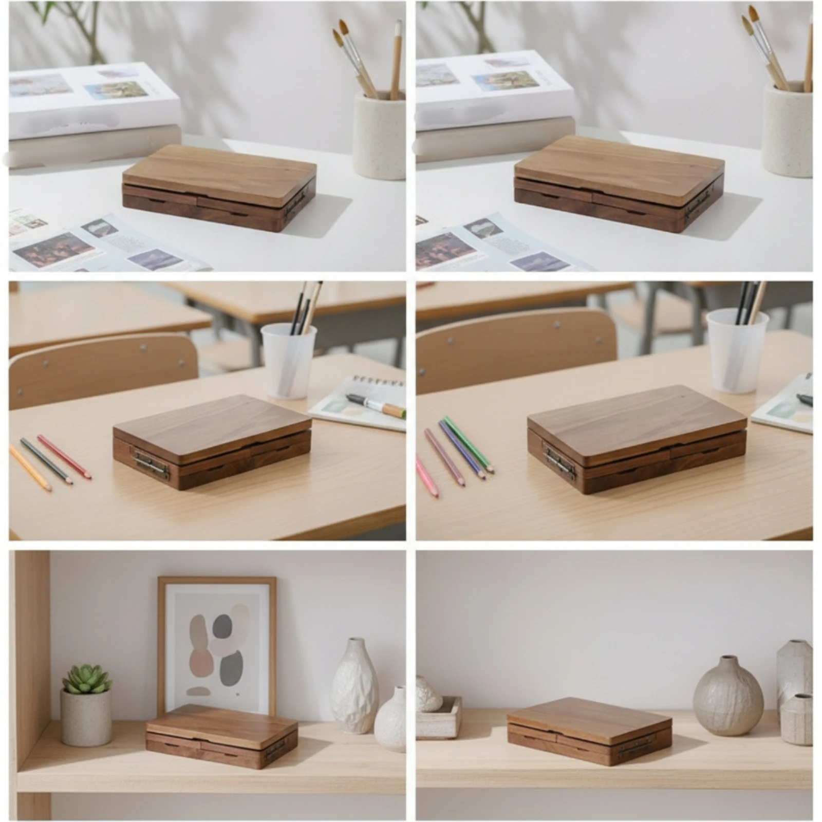 Paint Box with Mixing Tray Hinged Wooden Paint Box Wooden Palette with Mixing Tray Lightweight Small for Artists, Sketching