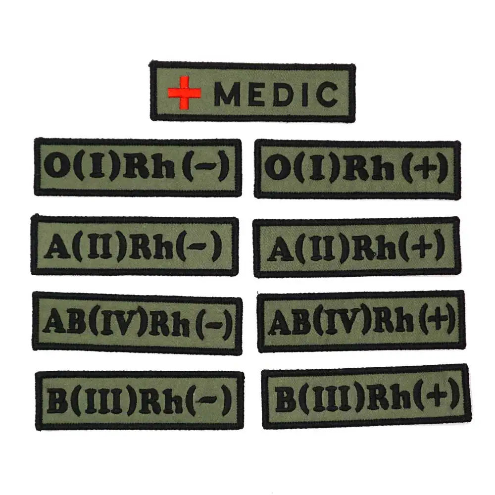 blood group Tactical Embroidery Patches for Backpacks and Clothing military Accessories with Hook backing or iron back