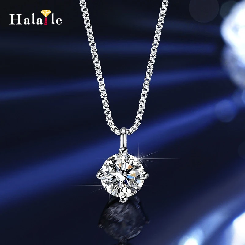 

Halaile D Color 1CT Moissanite S925 Sterling Silver 4 Claw Necklace with GRA Fine Jewelry Neck Chain Women's Trendy Sparkly Gift