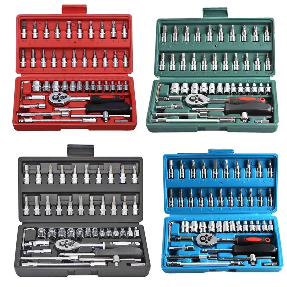 46pcs Socket Set Car Repair Tool Ratchet Spanner Wrench Set Pawl Socket Spanner Screwdriver Professional Metalworking Tool Kit