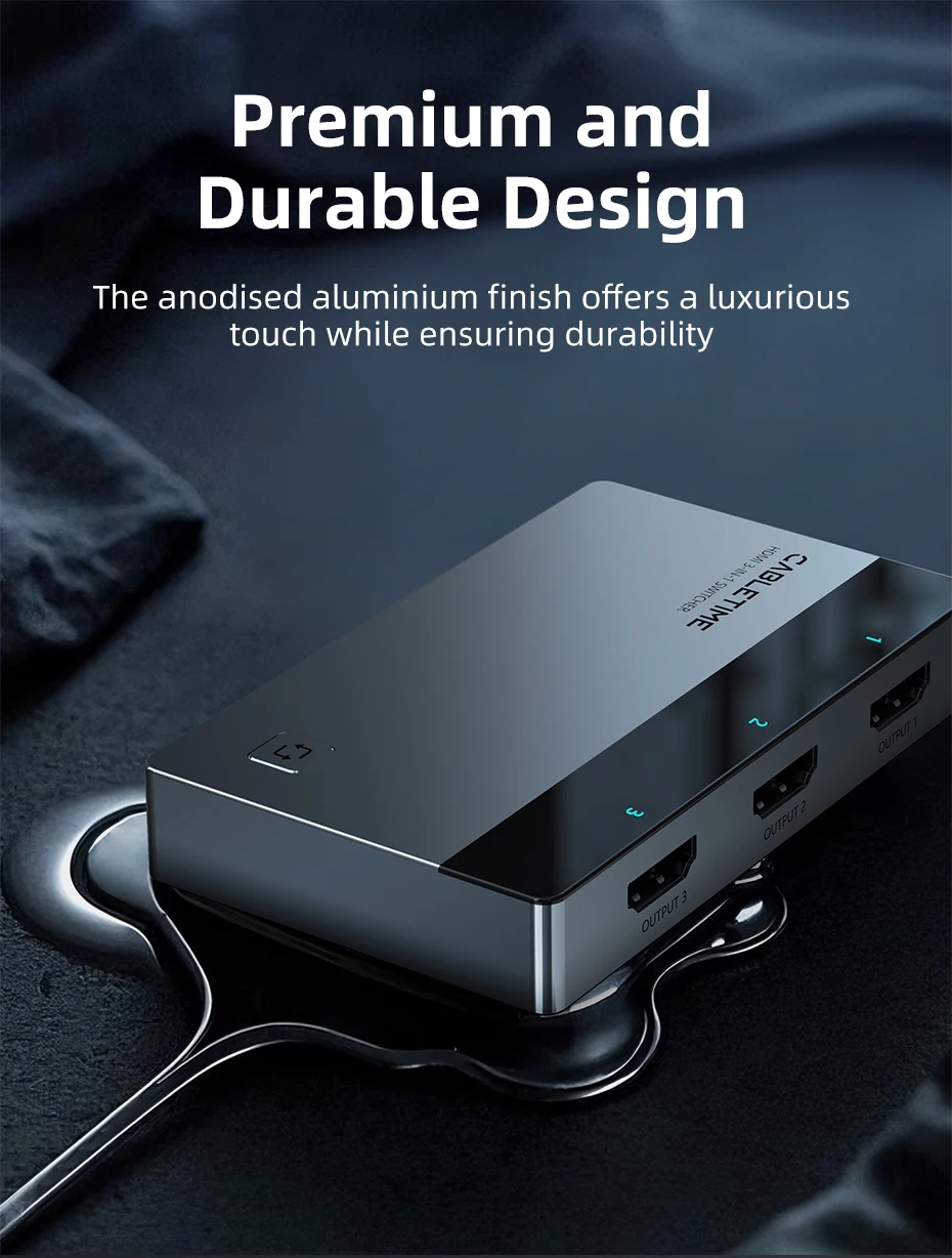 CABLETIME 3-in-1-HDMI-Umschalter 4K 60 Hz HDMI-Splitter für HDTV Xiaomi Mi Box PS5 3-in-1-Ausgang HDMI-Schalter für Laptop MacBook – Detail 10