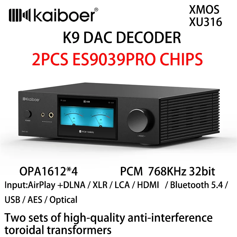 Kaiboer DAC-K9 Hi-Fi DAC Decoder 2pcs ES9039PRO Chips WIFI BT Bluetooth 5.4 and Dual Femto Clocks Digital Audio Streaming DAC