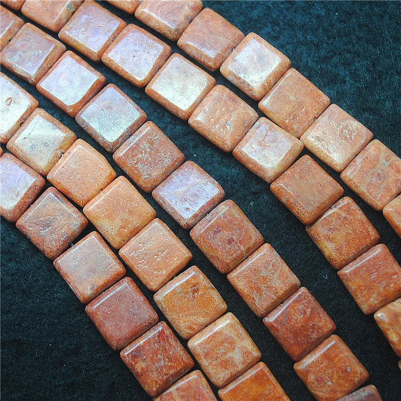 

29PCS New Red Sponge Coral Beads Square Shape 14X14MM For Fashion Women's Bracelets Making Fittings Free Shipping Natural
