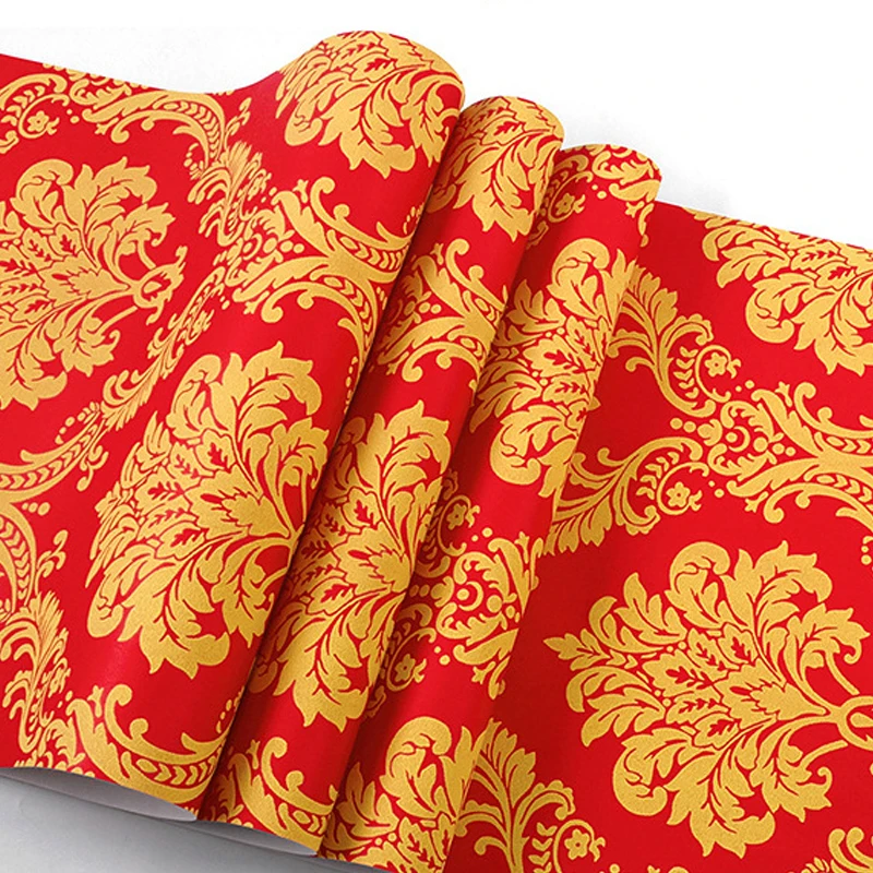 

Роскошные 3D-обои с дамасским узором, европейские флокированные обои для спальни и гостиной, рулонные обои бежевого, красного, коричневого, зеленого, синего, фиолетового цветов