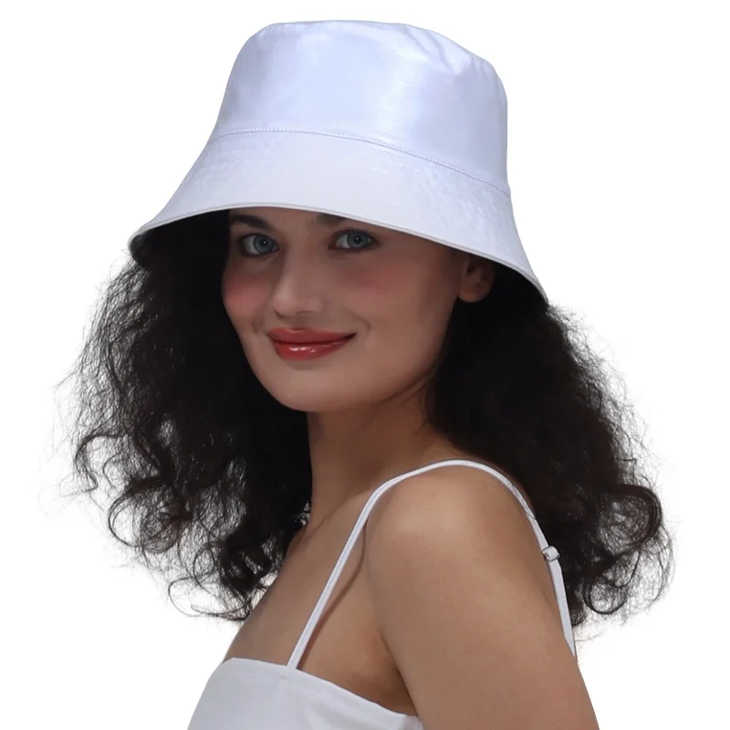 Women Shiny PU Leather Waterproof Panama Cap Holographic Hip-hop Bucket Hat Street Party Dance Disco Chic Hat Trendy Vintage